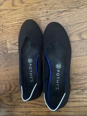 Rothy's Black Knit Ballet Flats with White Trim
